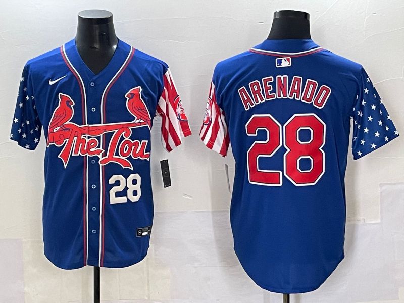 Men 2025 St.Louis Cardinals #28 Arenado Blue a generation of national flags Joint Name Nike MLB Jersey style 3